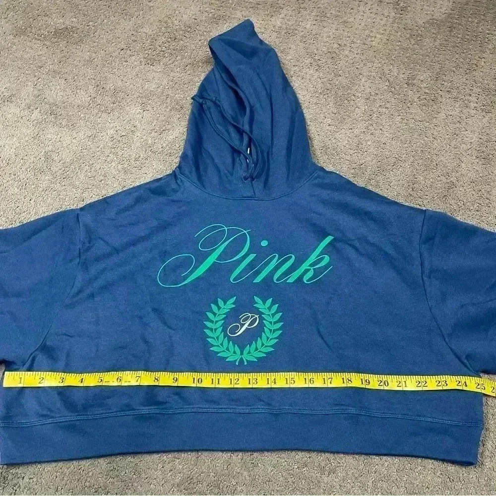 Victoria’s Secret pink Everyday Fleece Cropped Hooded sweatshirt blue 🆕 - Picture 6 of 6